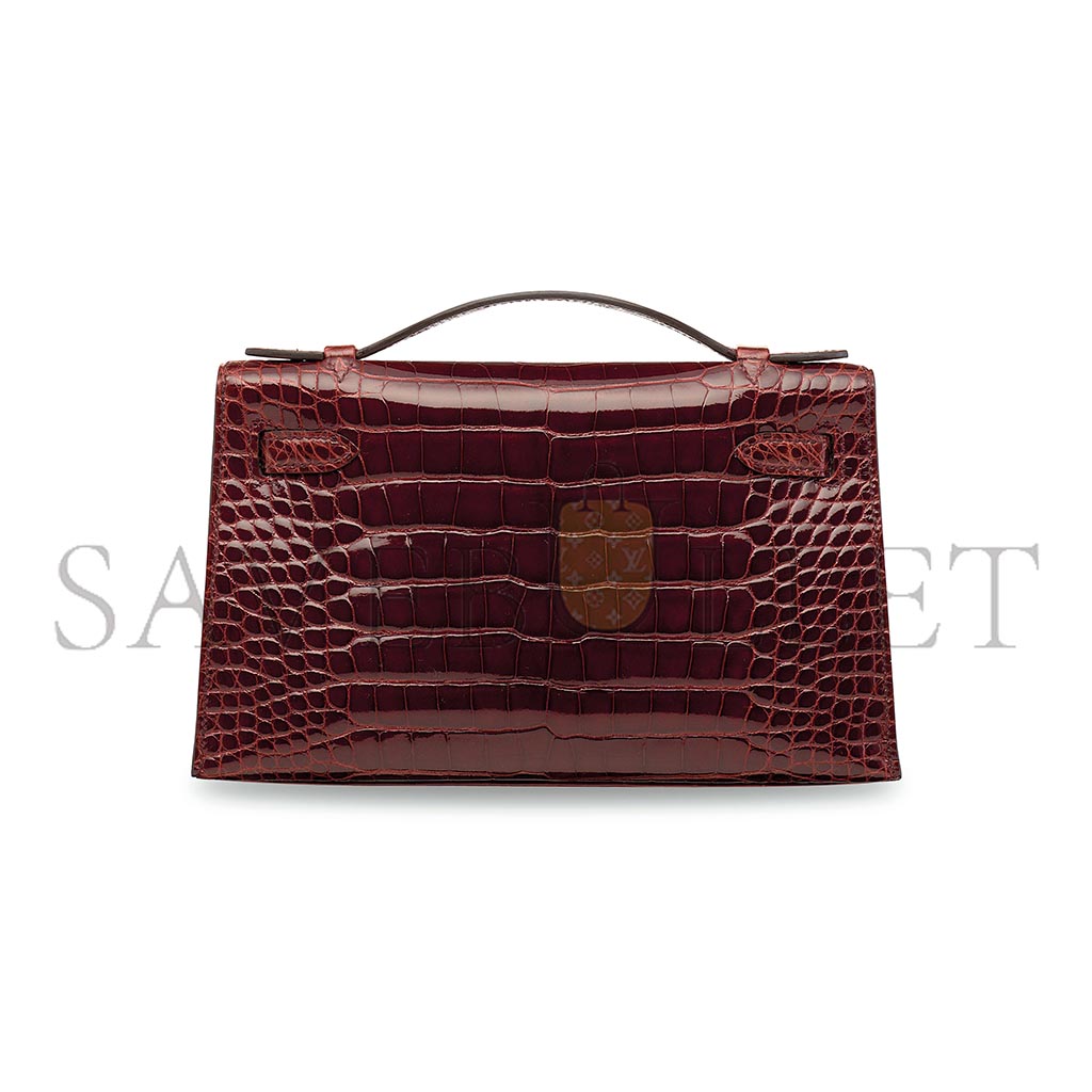 H**mes MASTER A SHINY ALLIGATOR KELLY POCHETTE WITH PALLADIUM HARDWARE (22*14*7cm)